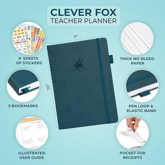 Clever Fox Teacher Planner – School Year Planner with Calendars & Lesson Plans – Teacher Plan Book for Classroom & Homeschool Organization - Undated, 7x10″, Hardcover (Dark Teal)