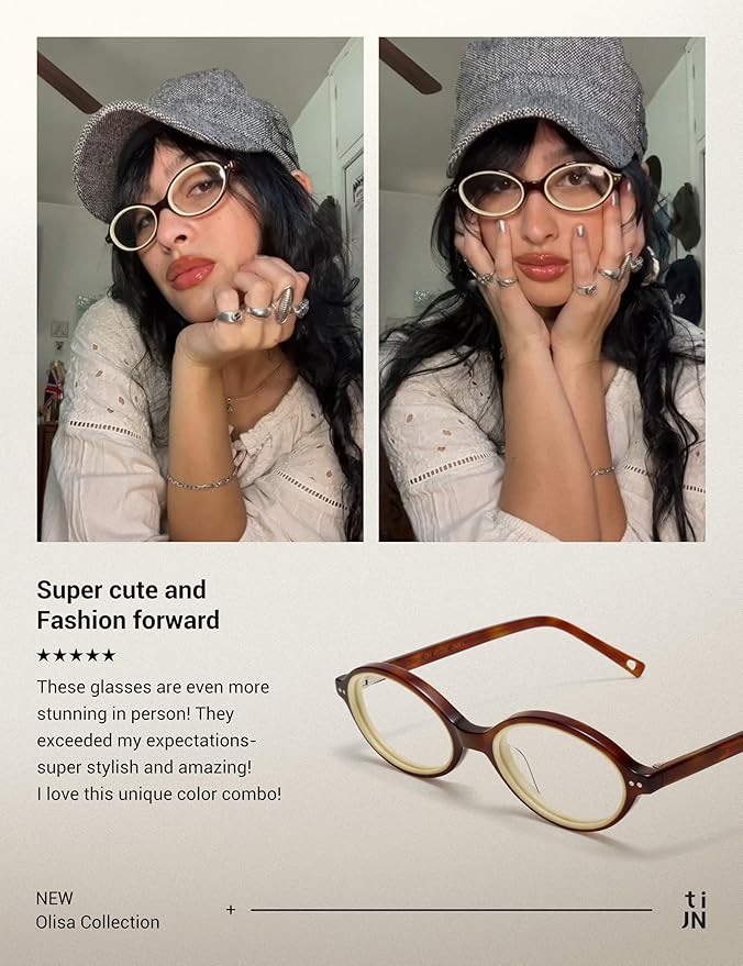 TIJN Olisa Blue Light Blocking Glasses for Women Men,Oval Glasses Frame Bluelight Glasses for Gaming/Computer/Screen