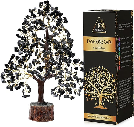FASHIONZAADI Black Tourmaline Gemstone Tree - Crystal Tree of Life - Crystals and Stones Home Office Decor - Good Luck Gifts for Women