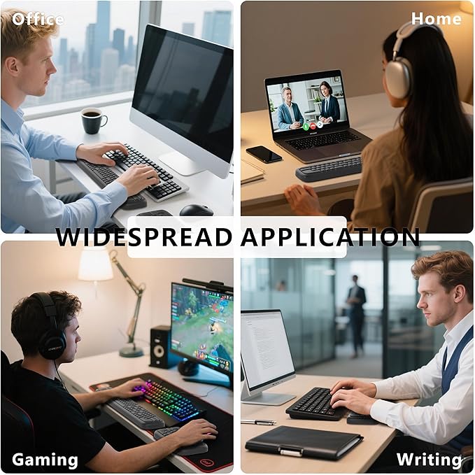 MEKASS Keyboard Wrist Rest, Ergonomic Wrist Pad, Soft Memory Foam Keyboard Hand Rest with Non-Slip Base, Easy Typing, Pain Relief, Comfort Support for Office Work Gaming Computer Accessories (Black)