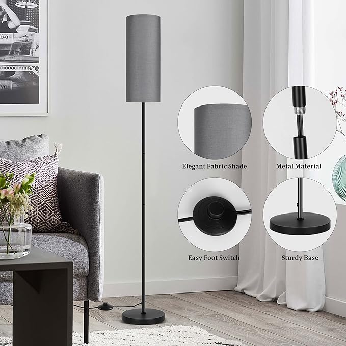 PARTPHONER Floor Lamp for Living Room, Modern Standing Lamps with Lampshade, Minimalist Tall Lamp with Foot Switch for Living Room, Bedroom, Kids Room, Office(Bulb Not Included)