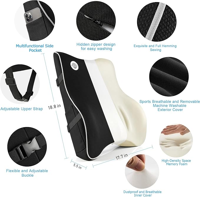 Lumbar Support Pillow,Memory Foam Back Support for Office Chair,Computer Chair,Car Seat,Recliner and Couch with Breathable 3D Mesh Cover,Ergonomic Design Orthopedic Backrest for Back Pain Relief