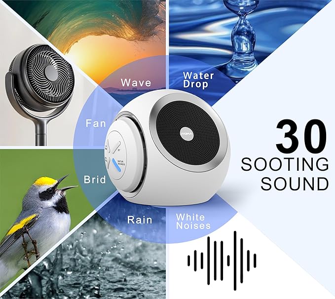 White Noise Machine, 30 Soothing Sounds Options Including Fan, Nature & White Noise, Sleep Timer, Bluetooth, Adjustable Volume, Sleep Sound Machine for Adults iTOMA 318