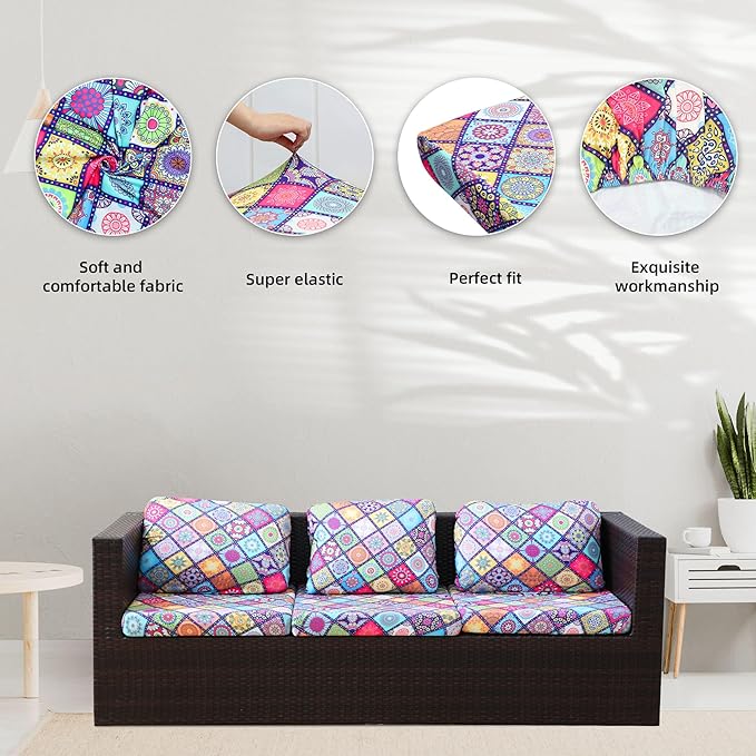 8Pcs Stretch Patio Cushion Covers,Outdoor Couch Covers Replacement,Outdoor Couch & Sofa Slipcovers,for Patio Furniture Cushion Covers,Washable Reusable Furniture Protector(Colored Glass,Cover Only)