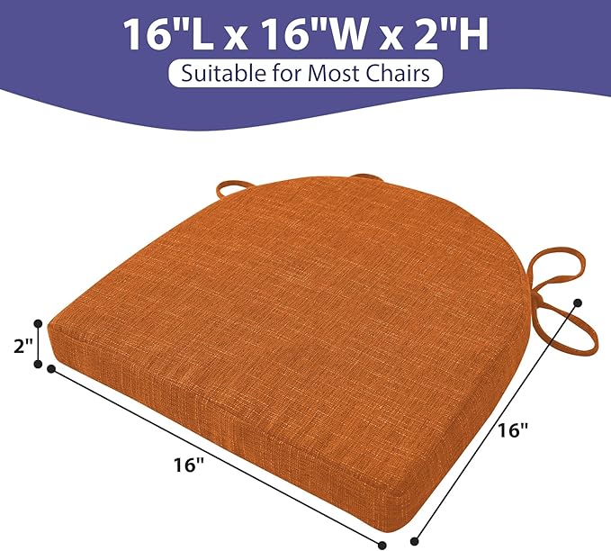 Chair Cushions for Dining Chairs with Ties and Removable Cover, Dining Kitchen Chair Pads with Non-Slip Bottom, High-Resilience Indoor Seat Cushions, 16'' x 16'' x 2'', Set of 4, Rust