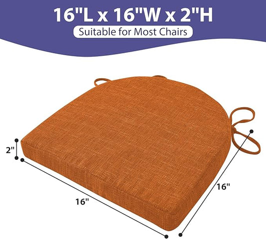 Chair Cushions for Dining Chairs with Ties and Removable Cover, Dining Kitchen Chair Pads with Non-Slip Bottom, High-Resilience Indoor Seat Cushions, 16'' x 16'' x 2'', Set of 4, Rust
