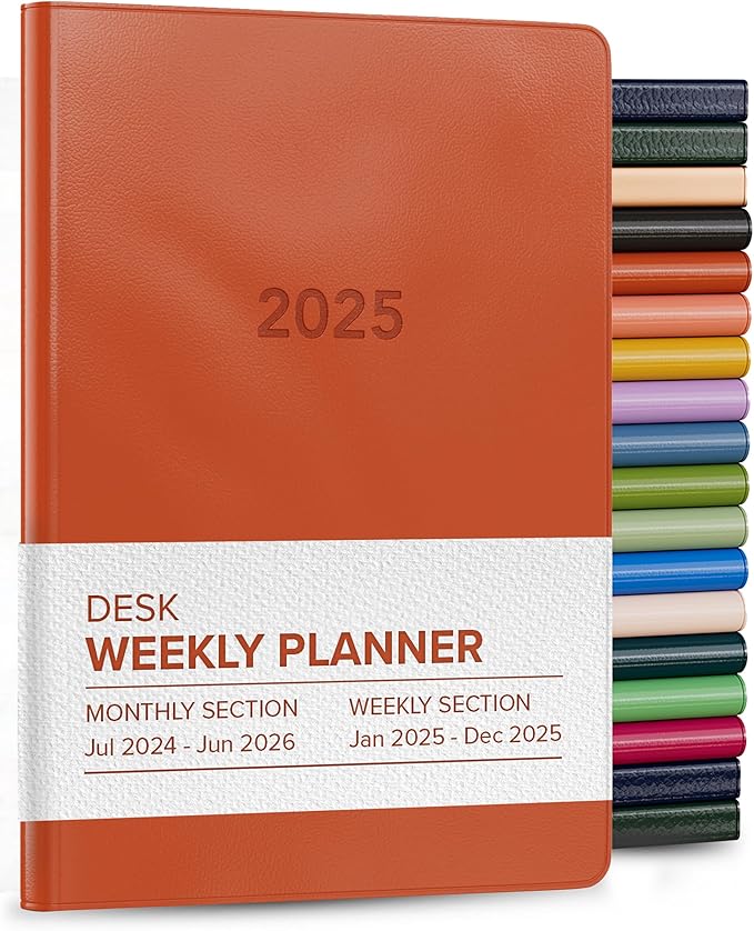 Harbor Desk Weekly Monthly Planner 2025 - Calendar Planner and Notebook, Durable Faux Leather, 192 Pages, Softcover & Book Bound - Cambridge Burnt Orange - 8 x 5.5 "