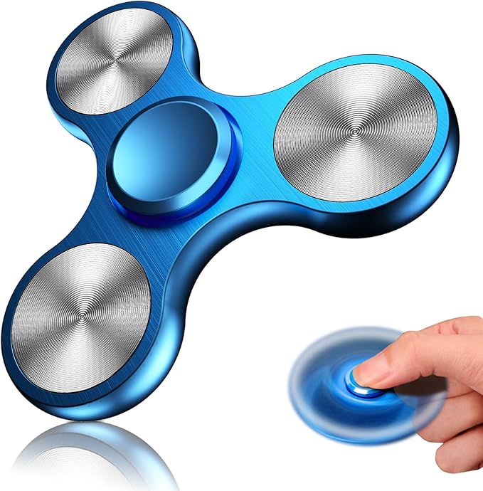 Fidget Spinners Toy, 3-8 Min Spins Time Stainless Steel Bearing Metal Fidget Spinner, EDC ADHD Stress Anxiety Relieves Fidgets Finger Toys, Novelty Toy for Kids and Adults (Blue)
