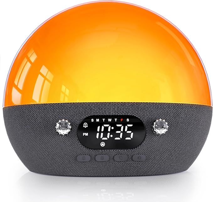 MOMILLA Sunrise Alarm Clock with Bluetooth Speaker, White Noise Sound Machine for Sleep, Clocks for Heavy Sleepers Bedrooms for Kids Adults, Wake up Light Night Lights Sunset Lamp
