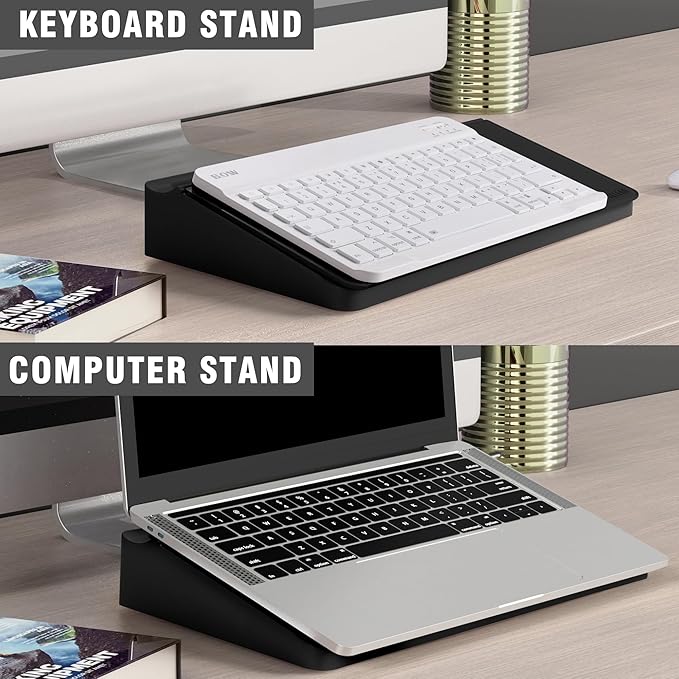 SELEAD Desktop Glass Whiteboard with Storage, Small Dry Erase White Board Computer Pad Keyboard Stand for Home, School, Office Desk Accessories - Black