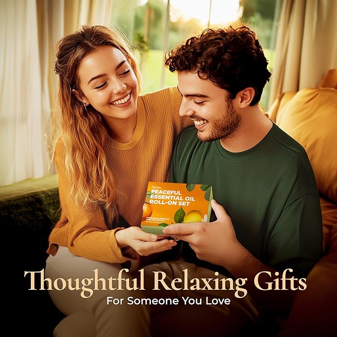 Gya Labs Peaceful Roll on Essential Oils Set - 100% Pure Natural Relaxing Gift for Women & Men - Blend for Calming, Refreshing, Stress Comfort, Aromatherapy Essential Oil Gift Set (0.34 Fl Oz Each)