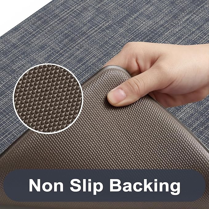KIMODE Anti Fatigue Kitchen Mat 17.3"x29", Dark Blue Farmhouse Kitchen Floor Mats Non Slip, Textilene Kitchen Mat for Floor Non Slip, Memory Foam Standing Mat for Laundry Office Sink Desk