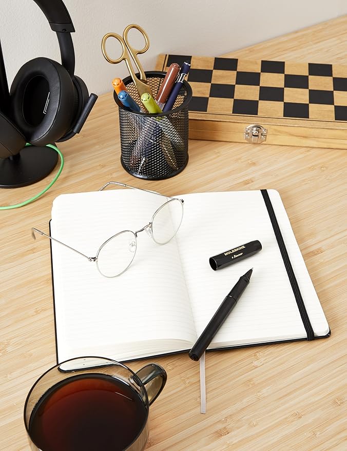 Moleskine Classic Notebook and Kaweco Roller Pen Bundle, Large, Ruled, Black, Hard Cover (5 x 8.25)