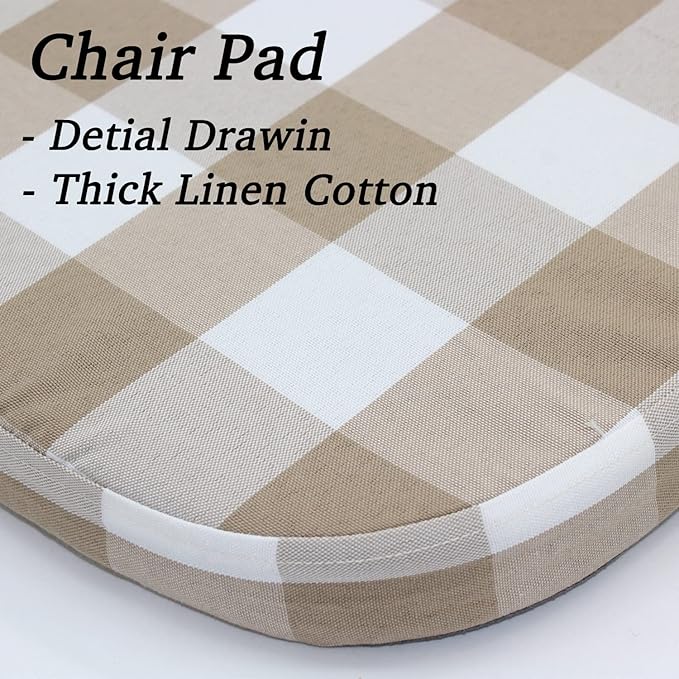 Chair Cushion with Ties for Dining Chairs - Memory Foam Non Slip Kitchen Chair Pad and Seat Cushion with Machine Washable Cover [16.5 x 16.2 Inches] - (Brown White,4)