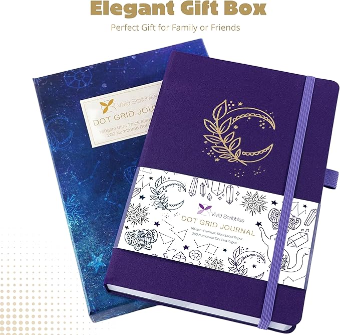 A5 Bullet Dotted Journal Notebook, 160gsm Bleed-Proof Thick Paper, 200 Numbered Dot Grid Pages, 5.8 x 8.3 Inch (Purple)