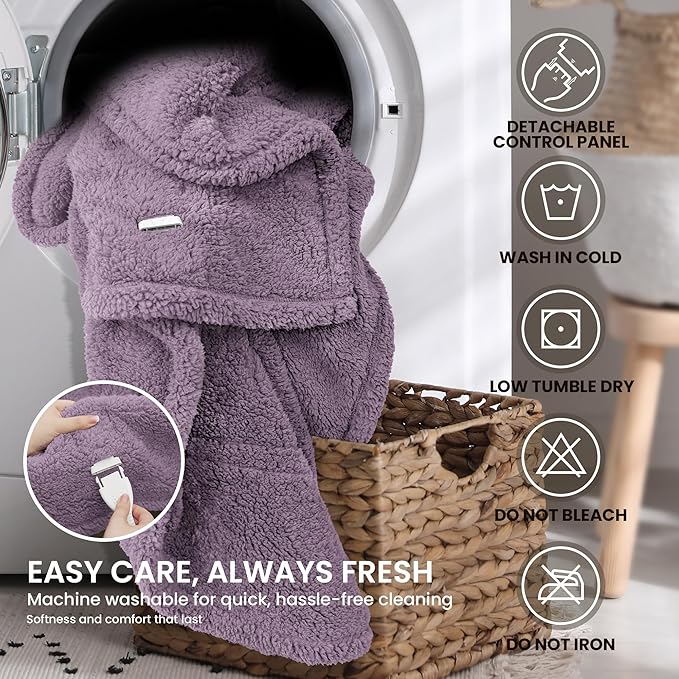 Electric Heated Blanket Twin 62x84 inches, Fast Heating w/ 10 Heat Settings & 2/4/8/10H Auto Timer, Double-Sided Sherpa, Ultra Soft & Cozy for Couch, Bed, Office, Machine Washable, Purple