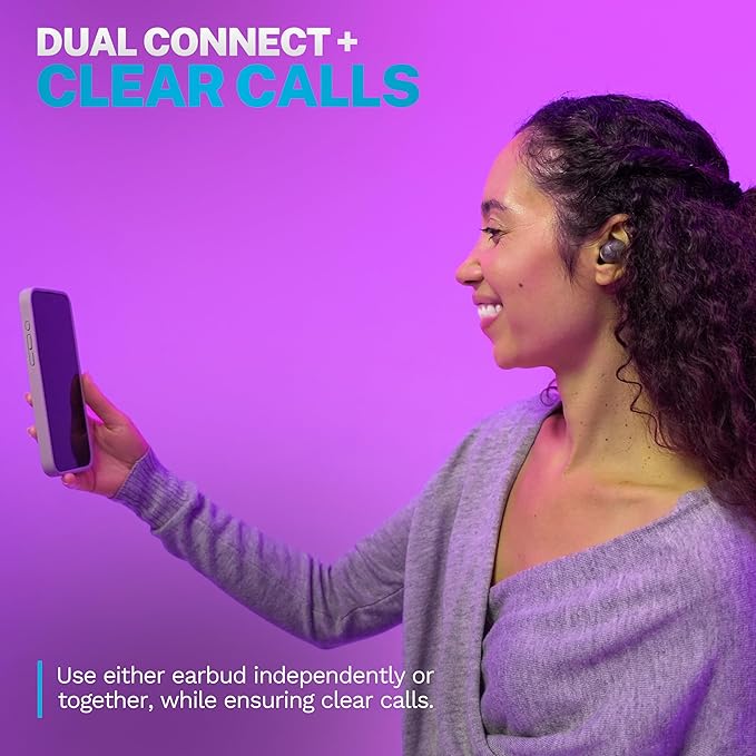 JLab Go Air Pop+ True Wireless Earbuds, in Ear Headphones, Bluetooth Earphones, 35H Playtime Ear Buds, Bluetooth Earbuds with Microphone, USB-C Charging Case, Dual Connect, EQ3 Sound, Clear