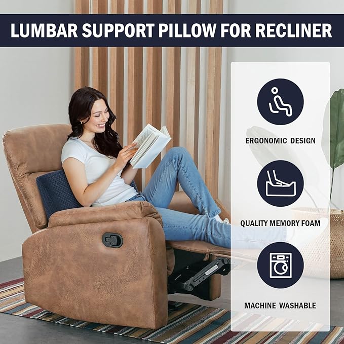 HOMBYS Lumbar Support Pillow for Recliner Chair, Memory Foam Back Support Cushion for Elderly,Extra Large Lumbar Support Pillow,Thick Backrest for Home Reading (Navy Blue, 20“x13.5"x5")
