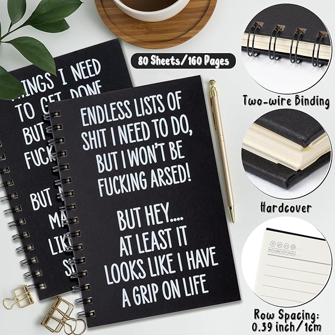 Lined Spiral Journal Notebook - 2Pcs To Do List Humorous Quote A5 Spiral Notebook Journal Black Hardcover Diary Lined Page Notepad Office Coworker College Ruled School Student Note Taking Gift