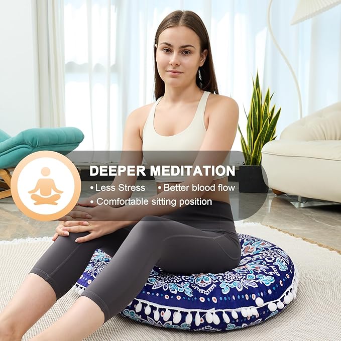 32 in Meditation Floor Cushion, Round Large Floor Pillow for Adult, Yoga Pillows for Sitting On Floor, Boho, Memory Foam Filling