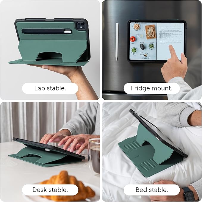 Zugu Case for iPad Air 13 Inch M3 2025 & M2 2024 &/12.9 inch (3rd/4th Gen), Slim Protective Cover with Apple Pencil Charging & Storage, Auto Wake/Sleep, Multiple Viewing Angles (Pine)