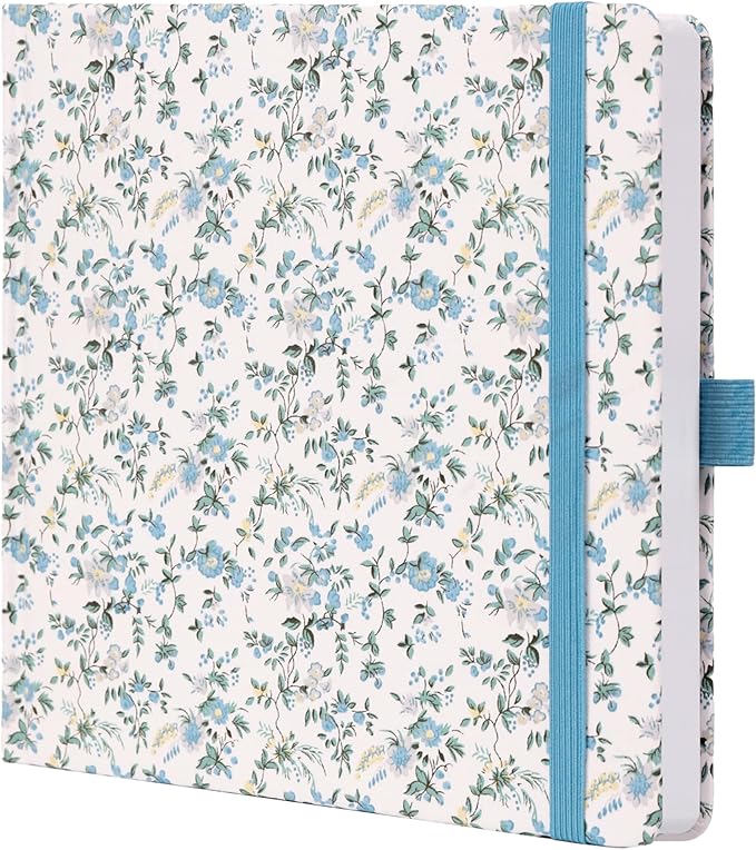 TIEFOSSI Dotted Journal Notebook, Dot Grid Notebook for Women Men, Fabric Flower Journal, 160 GSM Thick Paper, 160 Numbered Pages with Gold Edges, 8 x 8 Square Diary