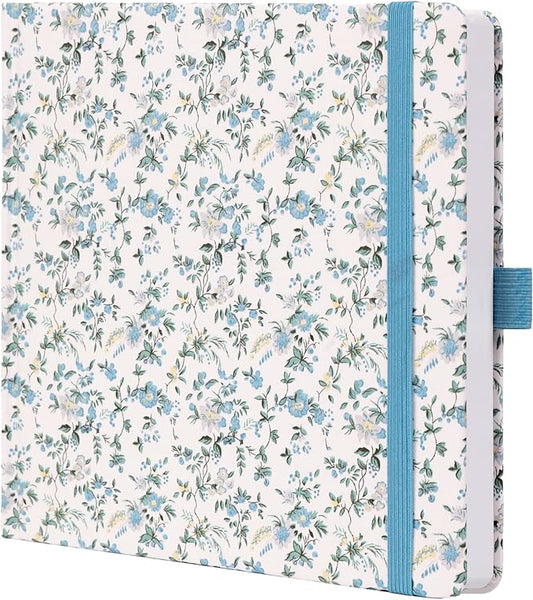 TIEFOSSI Dotted Journal Notebook, Dot Grid Notebook for Women Men, Fabric Flower Journal, 160 GSM Thick Paper, 160 Numbered Pages with Gold Edges, 8 x 8 Square Diary