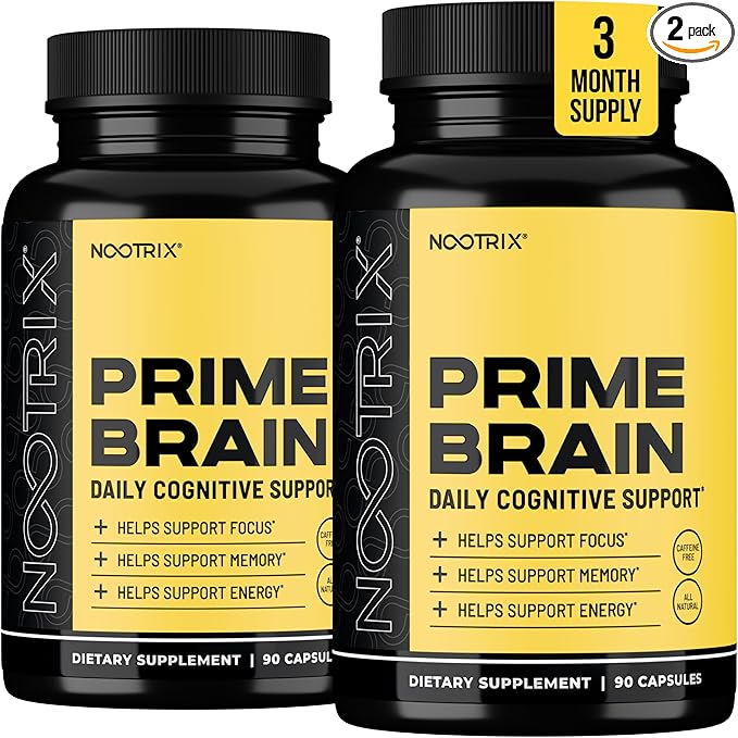 Prime Brain Nootropic Supplement | Supports Memory, Mental Focus, Cognitive Health & Energy | Promotes Healthy Mood & Brain Function | Ginkgo Biloba, Lion's Mane & L Theanine | 180 Capsules