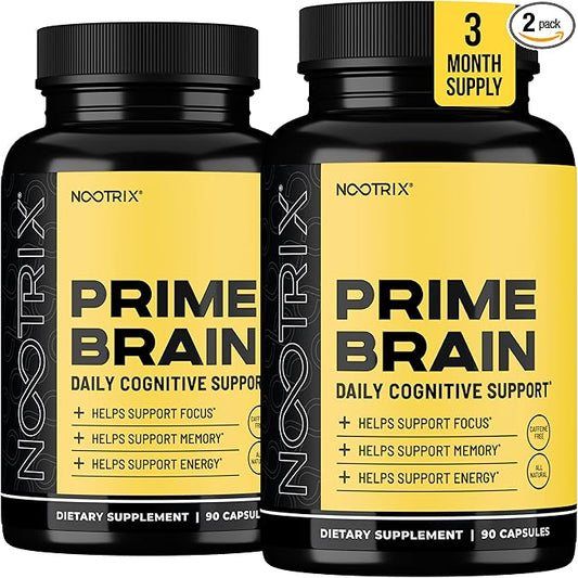 Prime Brain Nootropic Supplement | Supports Memory, Mental Focus, Cognitive Health & Energy | Promotes Healthy Mood & Brain Function | Ginkgo Biloba, Lion's Mane & L Theanine | 180 Capsules