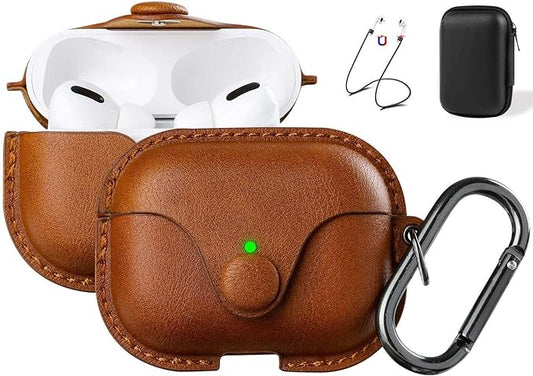 Maxjoy for AirPods Pro 2 Case Leather, Airpods Pro Leather Case Cover with Keychain Airpod Strap Compatible with Apple Airpod Pros 2nd Generation 2023 2022/AirPods Pros 2019 (Front LED Visible), Brown