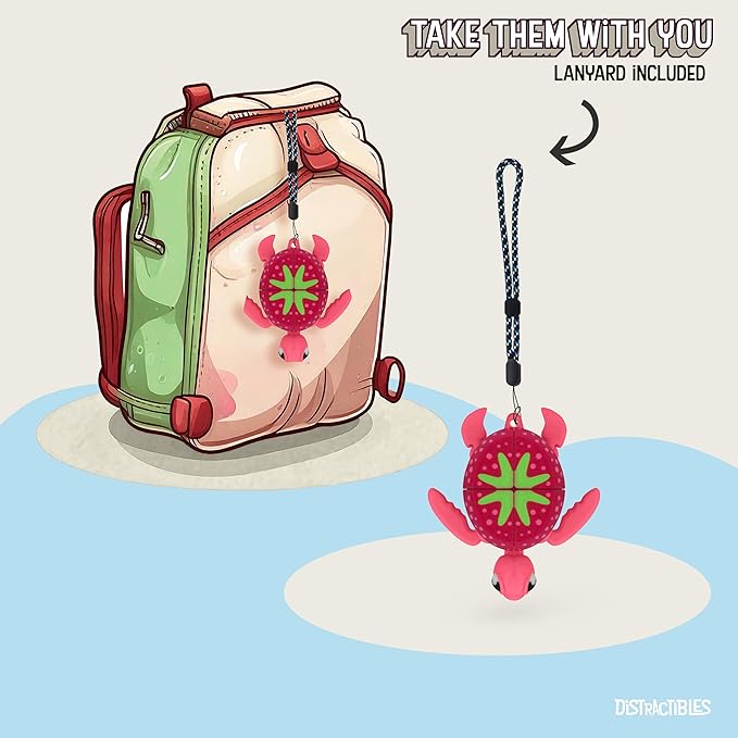 Distractible Turtle Fidget Toy, Articulating Design with Shell Clickers, Pocket-Sized & Durable, Sensory, Stress Relief, ADHD, Autism & Stim (Pink-Strawberry)