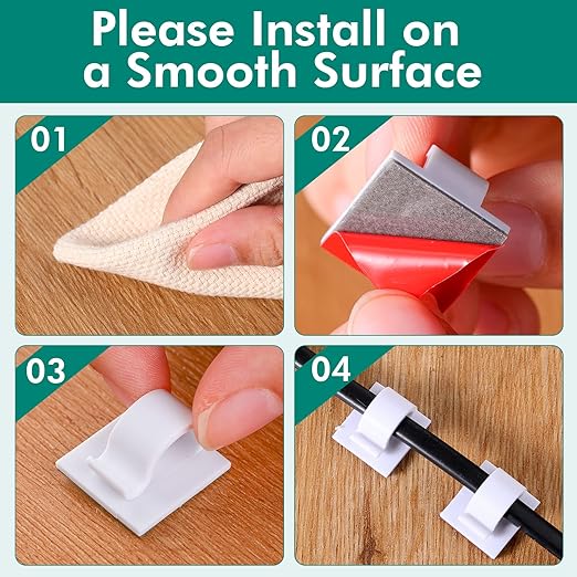 Namalu 60 Pieces Mini Cable Clips Hooks Christmas Light Clips Self Adhesive Light Hooks Cord Clips for Desk Outdoor String Lights(Medium,White)