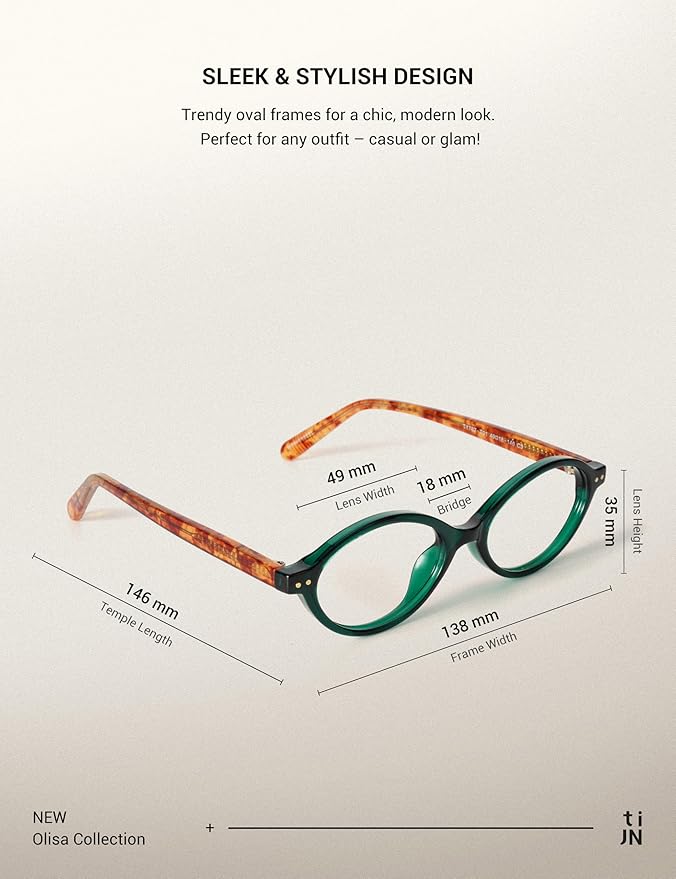 TIJN Olisa Blue Light Blocking Glasses for Women Men,Oval Glasses Frame Bluelight Glasses for Gaming/Computer/Screen