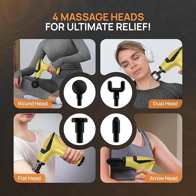Massage Gun Deep Tissue with Muscle Massager Belt for Relaxation with Extended Handle 3-In-1 Back Massager for Pain Relief, 12 Speed Levels & 4 Replaceable Heads for Athletes, Gym Recovery and Seniors