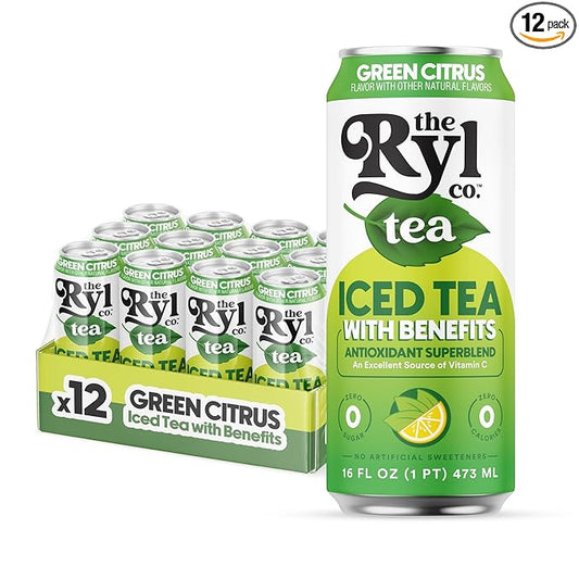 Ryl Iced Tea, Green Citrus Tea, Antioxidant Superblend, Zero Sugar, Low Carb, Zero Calorie - 16.0 Fl Oz (12-Pack)