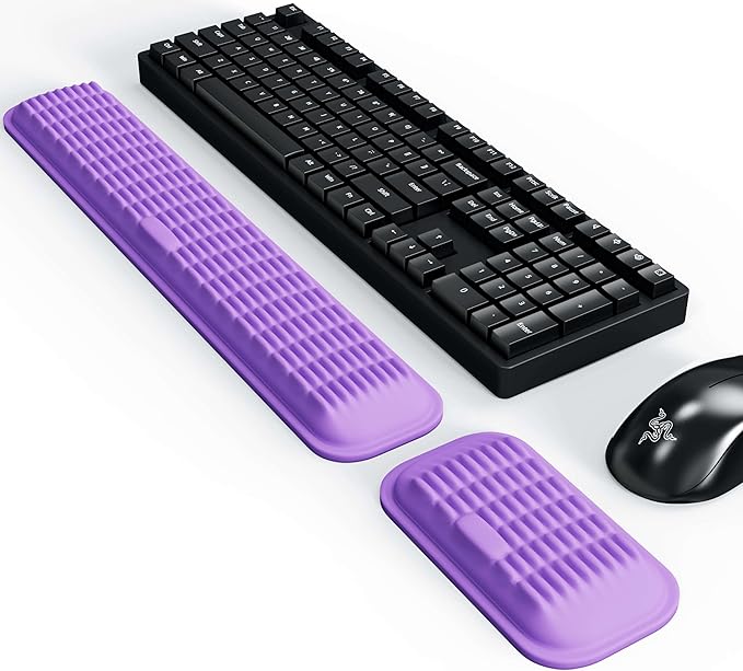 MEKASS Ergonomic Wrist Rest for Keyboard and Mouse, Soft Memory Foam Keyboard Wrist Rest Set with Non-Slip Silicone Base, Easy Typing, Pain Relief, Comfort for Office, Work, Gaming (Purple)