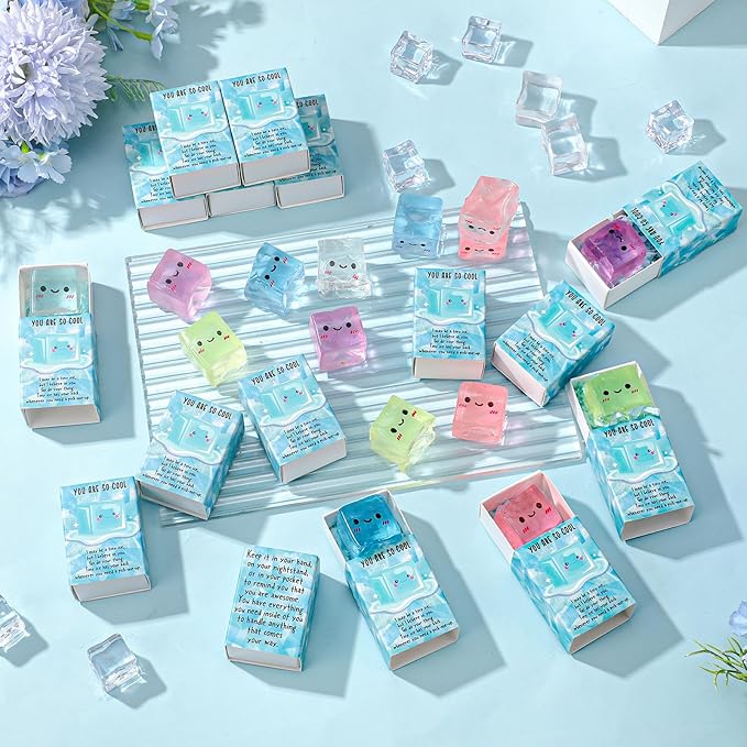 Wettarn 24 Sets Inspirational Gifts Ice Cube Stress Balls with Support Gift Boxes You Are So Cool Party Favors for Adults Teens Office Classroom Prizes Relief Fidget Toys Desk Decor