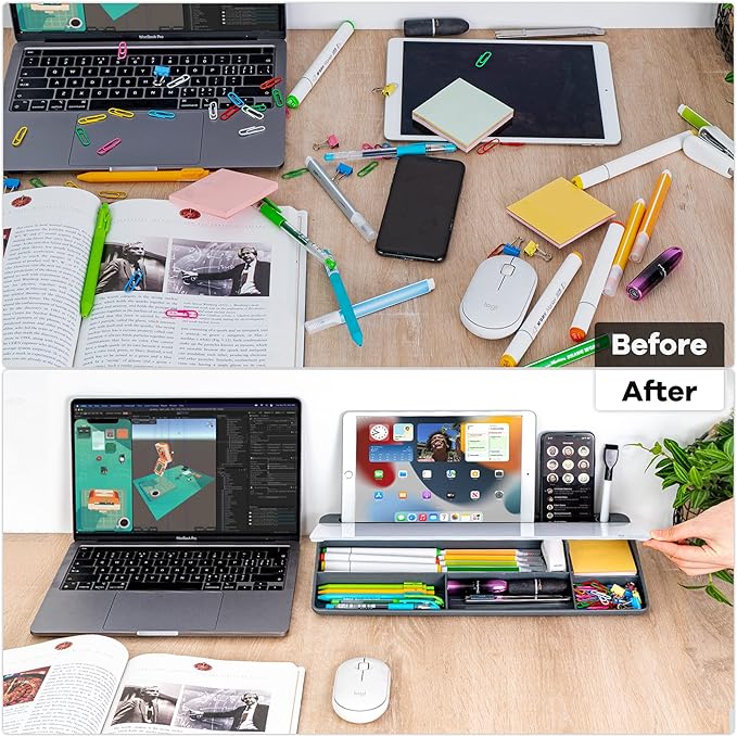 Varhomax Glass Desk Whiteboard with Storage, Desktop Organizer to-do List Memo Notepad Dry Erase White Board for Home Office and School Supplies (Gray)