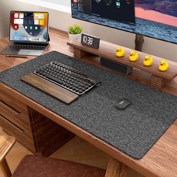 Auhoahsil Felt Desk Mat, Minimalist Large Mouse Pad XXL 35.5 x 15.7 in, Desk Matt for Desktop, Keyboard, Laptop, Computer, Office, Work from Home, Gaming, Gray