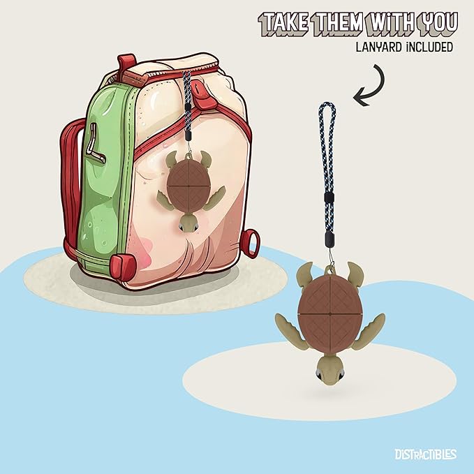 Distractible Turtle Fidget Toy, Articulating Design with Shell Clickers, Pocket-Sized & Durable, Sensory, Stress Relief, ADHD, Autism & Stim (Beige-Brown)