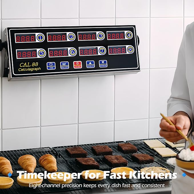 8-Channel Digital Kitchen Timer, Commercial Kitchen Timers for Cooking with Loud Alarm, Independent Settings, Multi-Chanel Countdown, Clock Reminder for Restaurant, Frying, Bakery, Coffee