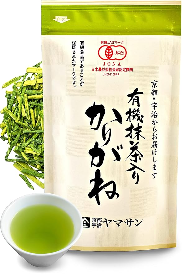 chaganju Organic Green Tea, Kukicha Twig tea with Matcha Green Tea Powder, Japanese Tea -KARIGANE- 100g Bag【YAMASAN】