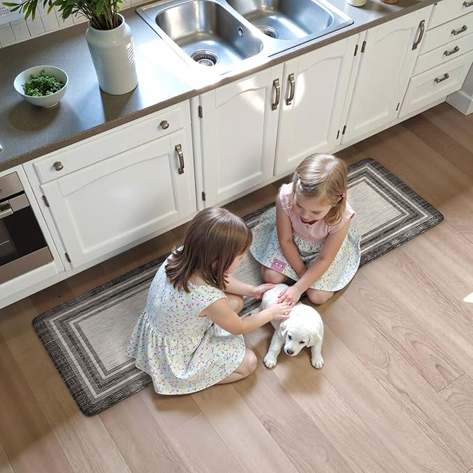 KIMODE Anti Fatigue Kitchen Mat, Cushioned Farmhouse Kitchen Runner Rug, Non Slip Waterproof Kitchen Mat for Floor, Comfort Foam Standing Desk Mat for Laundry, Office, Sink Grey 17.3"x59"