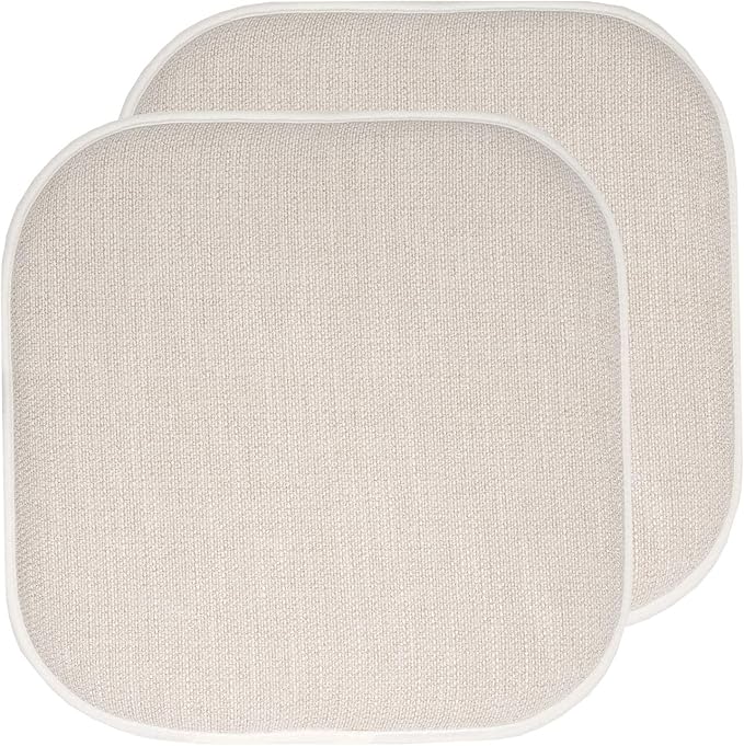 Sweet Home Collection Chair Cushion Memory Foam Pads Honeycomb Pattern Slip Non Skid Rubber Back Rounded Square 16" x 16" Seat Cover, 2 Pack, Alexis Linen/Beige