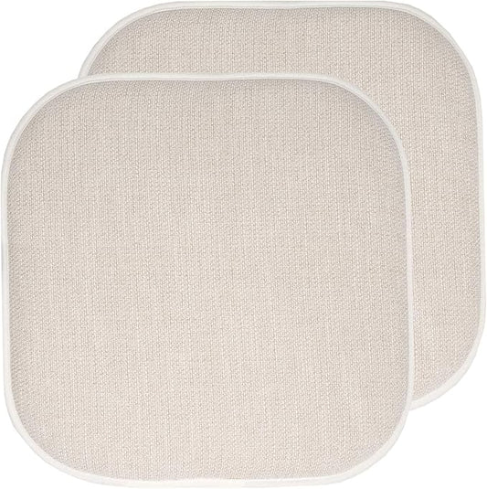 Sweet Home Collection Chair Cushion Memory Foam Pads Honeycomb Pattern Slip Non Skid Rubber Back Rounded Square 16" x 16" Seat Cover, 2 Pack, Alexis Linen/Beige