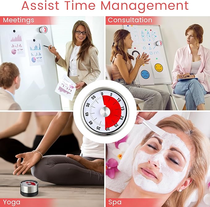 6 Pcs 60 Minute Magnetic Visual Timer 2.36 Inches Small Kitchen Countdown Timer Stainless Steel Mechanical Timing Tool for Classroom Teaching Whiteboard Meeting Working Cooking(White)