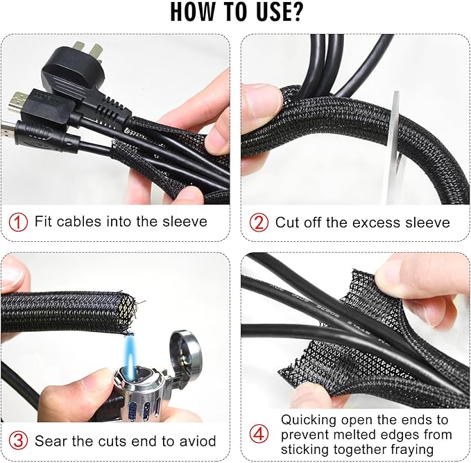 25ft - 1/2 inch Cord Protector Cable Sleeve Split Wire Loom Tubing for Power Cord Audio USB Cable, Cord Sleeve Cable Management for TV Computer, Cord Protectors from Pets Chewing, Black