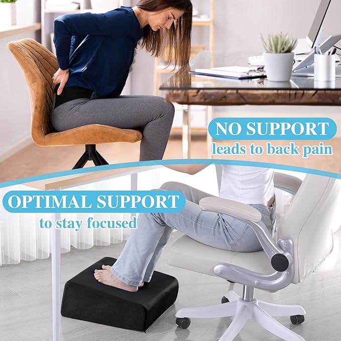 ROYALAY Adjustabl Foot Rest Under Desk for Office, High-Density Foam Foot Rest with 3 Adjustable Heights, Ergonomic Footrest with Washable Cover for Home, Airplane, Travel(16 * 14.5 * 17in, Black)