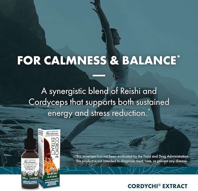 Host Defense CordyChi Extract - Energy & Immune Support Supplement - Cordyceps & Reishi Mushroom Supplement for Relaxation & Respiratory Support - Aids Against Tiredness - 1 fl oz (30 Servings)*