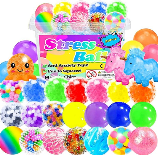 30Pcs Large Stress Balls, Squeeze Toys Squishy Balls ,Fidget Sensory Toys for Adults Anxiety Relief ,Party Favors Christmas Easter Birthday Party Supplies Goodie Bag Stuffers Classroom Prizes